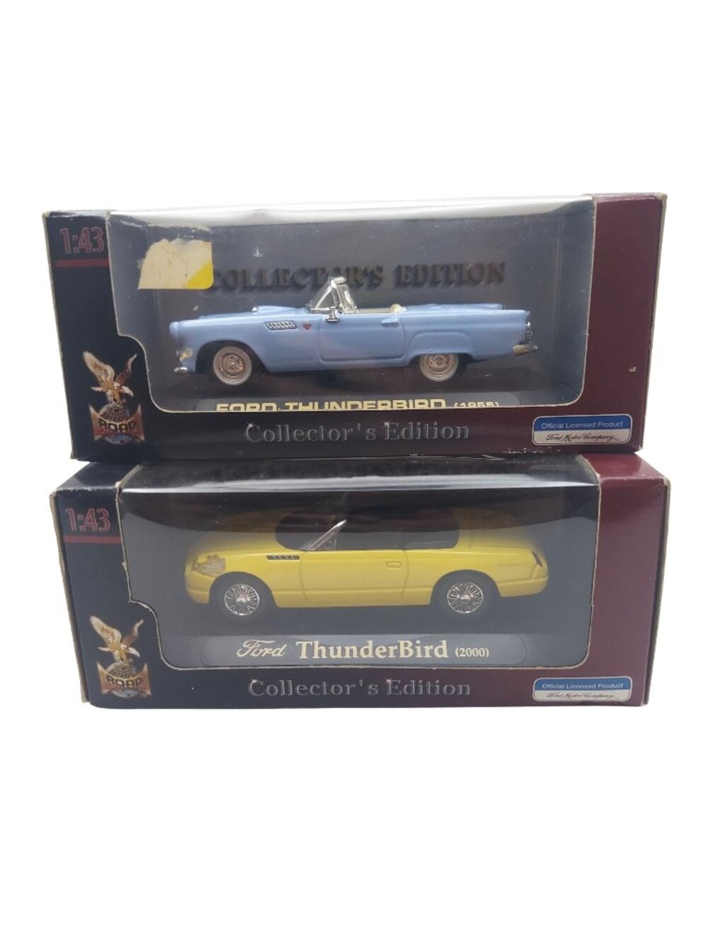 Ford Thunderbird Die Cast Model Set of 2 1955 & 2000 1:43 Collectors Edition